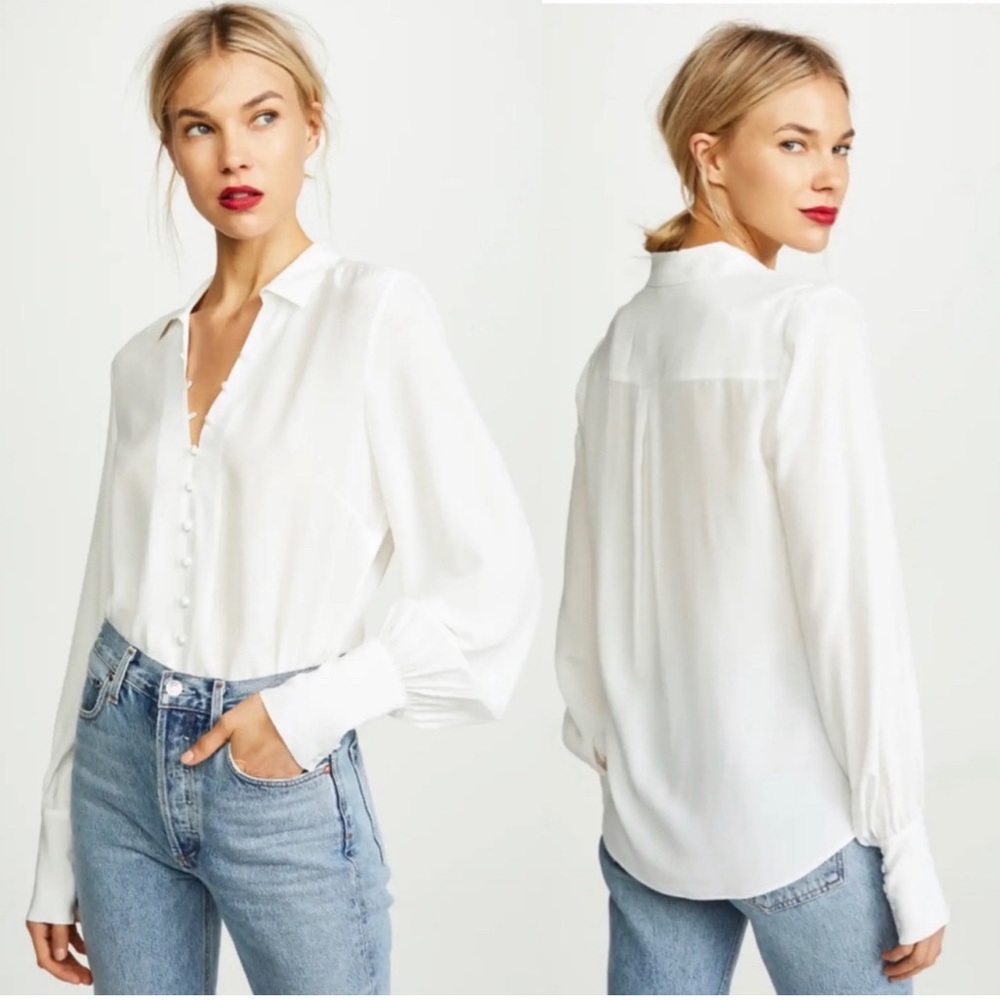 NWT L’AGENCE Button Front Silk Naomi Blouse Ivory Size Large
